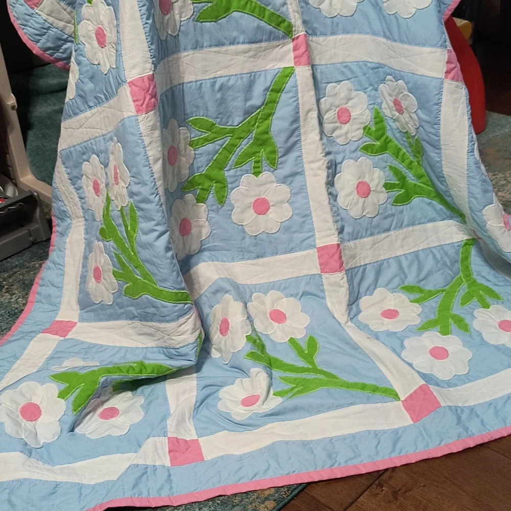 Homemade Twin Quilt And Two Matching Pillows